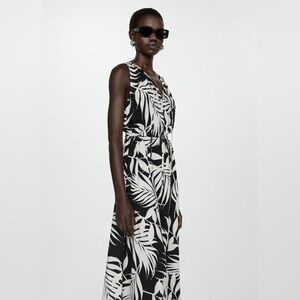 Mango bow printed sleeveless dress NWT